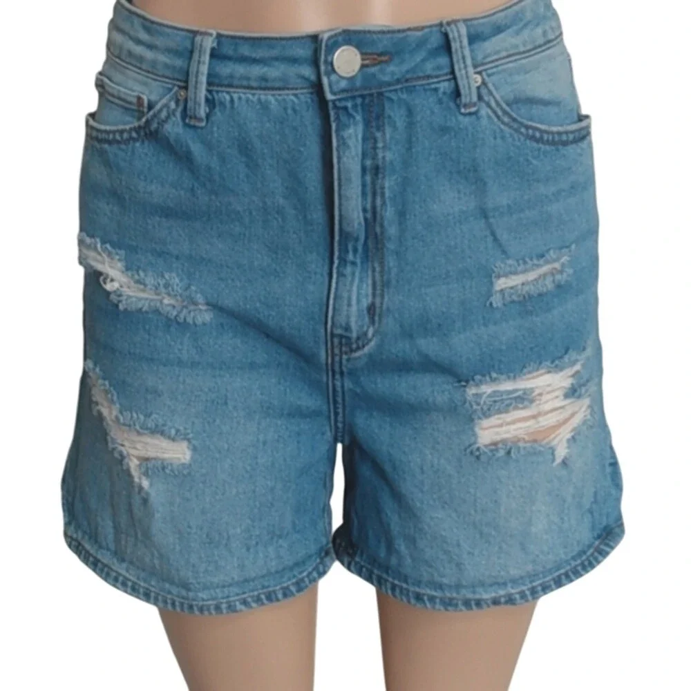 Simple Society Womens‎ Denim Distressed Ripped Blue Jean Shorts Size 17/33